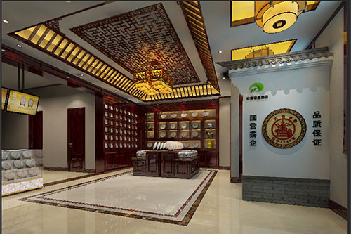 武威古朴典雅的中式茶叶店大堂设计效果图